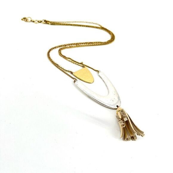 Lucky Brand Long Two Tone Fringe Necklace Boho Career - Picture 1 of 4